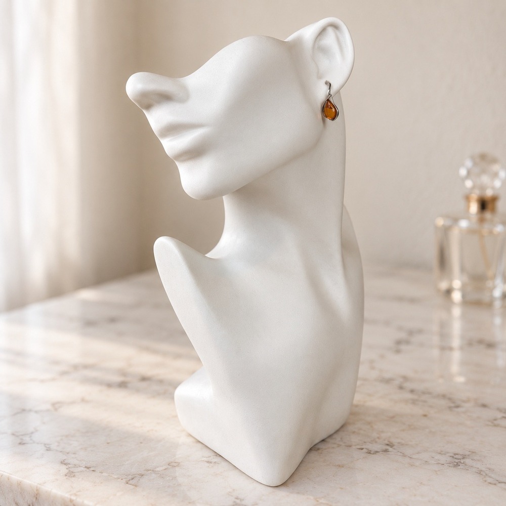 Vintage Baltic Amber 925 Sterling Silver Drop Earrings Teardrop Dangle Cognac